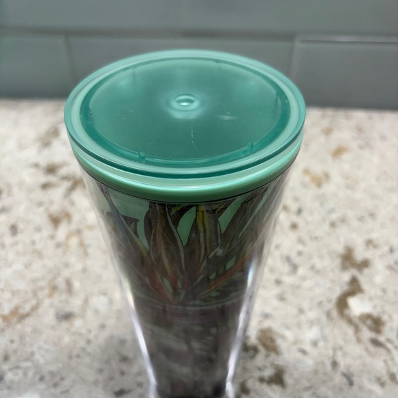 Starbucks Tropical Floral Tumbler Travel Mug Green Lid Reusable NO STRAW - Picture 8 of 9